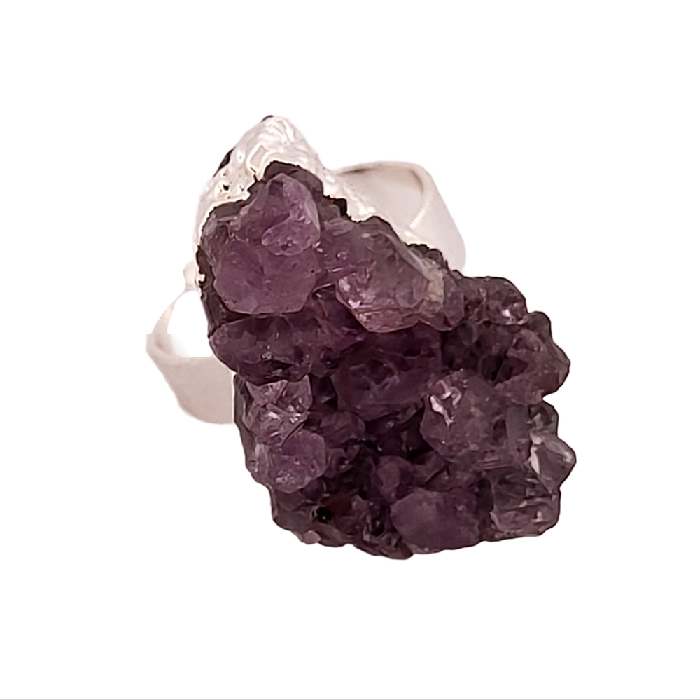 Natural Amethyst Silver Adjustable Ring Nasar7 - image 2